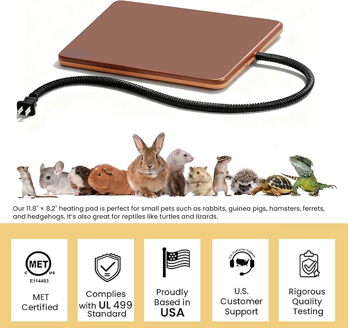 Small Animal Heating Pad, Small Animal Bed, Outdoor/Indoor Winter Thermal Heating Pad for Rabbits, Guinea Pigs & Chickens, Waterproof & Chew-Resistant, 20W, Energy-Efficient, 11.8 x 8.2 in