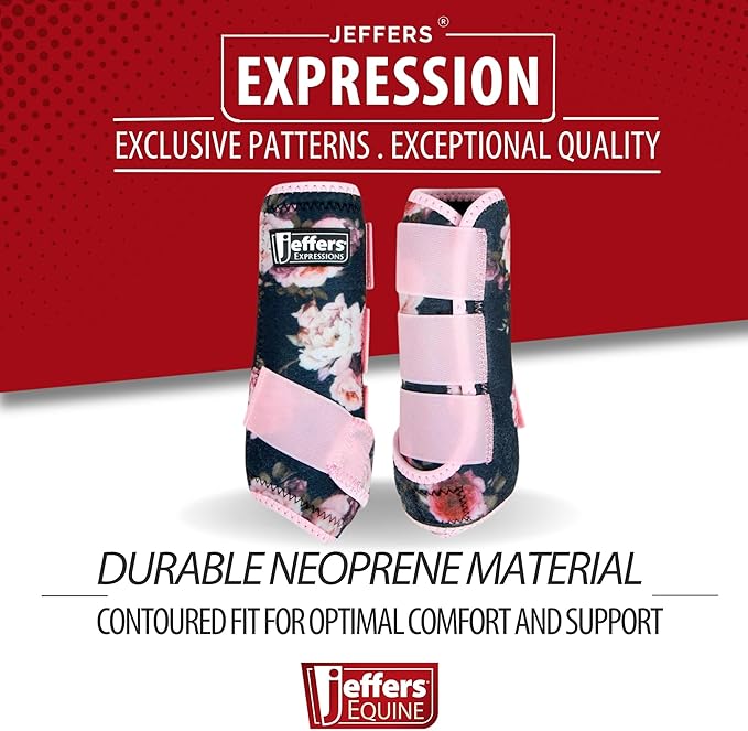 Jeffers Expression Protective Horse Boots 1 Pair, Rose Garden - Safe Neoprene Leg Guards, Comfortable Fit, Durable Strap Closures, Front & Hind Support, Accessories for Travel & Riding - Large