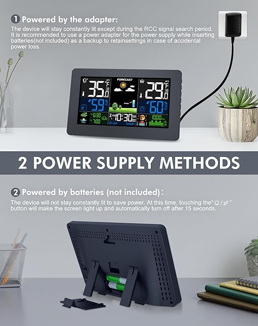 Weather Station Wireless Indoor Outdoor Thermometer, Digital Thermometer with Remote Sensor, Large Display Home Weather Stations with Weather Forecast, Atomic Clock, Barometric Pressure, Moon Phase