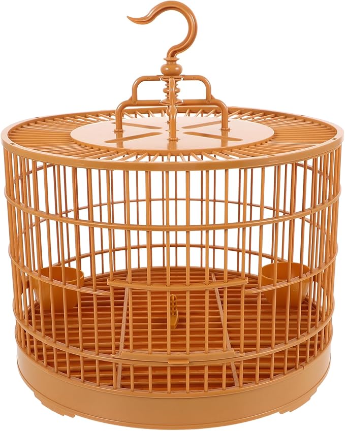 Milisten Small Bird Cage with Feeder Plastic Round Hanging Bird House Carrier with Hook for Small Birds Parakeets Finches Cockatiels B