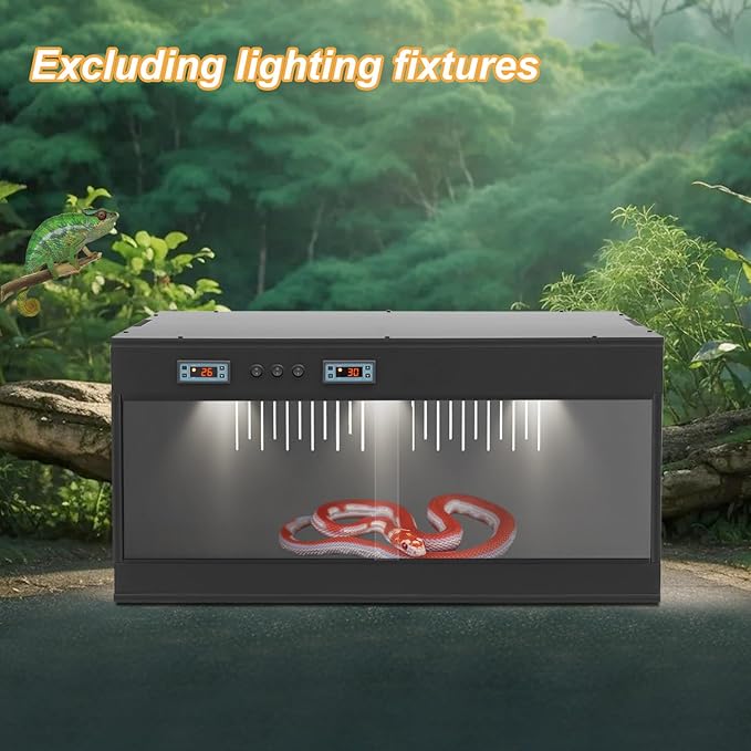 Reptile Pet Breeding Box, 31.5x15.75x15.75in PVC Reptile Terrarium Tanks, R-eptile Lounge Habitat with Intelligent Thermostat (Below 104℉) & Glass Sliding Door, LCD, External Switches, Black