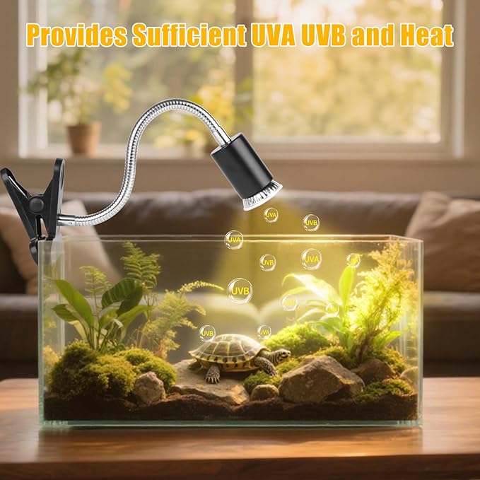 Turtle Basking Light (Cycle Timer), Tortoise Lamp UVA UVB Heat Bulbs -2 Pack 50W, 360°Rotatable Turtle UVA/UVB Basking Heat Light Bulb for Lizard, Beared Dragon