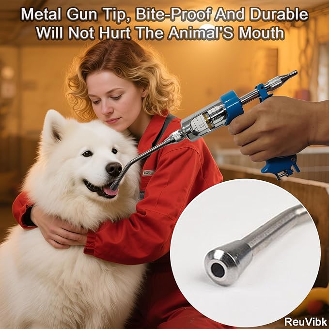 50ML Adjustable Veterinary Metal Feeding Gun, Continuous Drench Gun Continuous Dosing Device Veterinary Medicine Dispenser Husbandry Autonomous Feeding Tool, for Pig Cow, Sheep, Horse