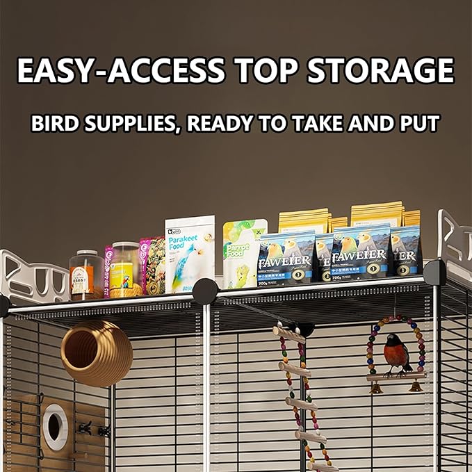 Large Parrot Cage with Acrylic Doors, 4 Casters, Perch & Feeder, Detachable Drawer, Ideal for Cockatiels, Budgies, Conures, Indoor/Outdoor Use – Spacious White Birdcage(White,72 * 36 * 170)