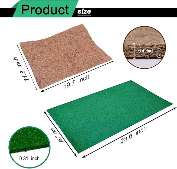 PINVNBY Reptile Carpet, 2 Sheets Lizard Terrarium Mat,Natural Coconut Fiber Substrate Bedding Habitat Liner Pads for Bearded Dragon Snake Bedding Gecko Tortoises Tortoise Chameleons