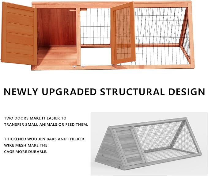 Wooden Chicken Coop, Quail Cage,Small Rabbit Hutch Cage Hybrid - A-Frame Design with Water-Resistant Slanted Roof &Ventilated Wire Run - TenaoVilleux (Natural Wood)