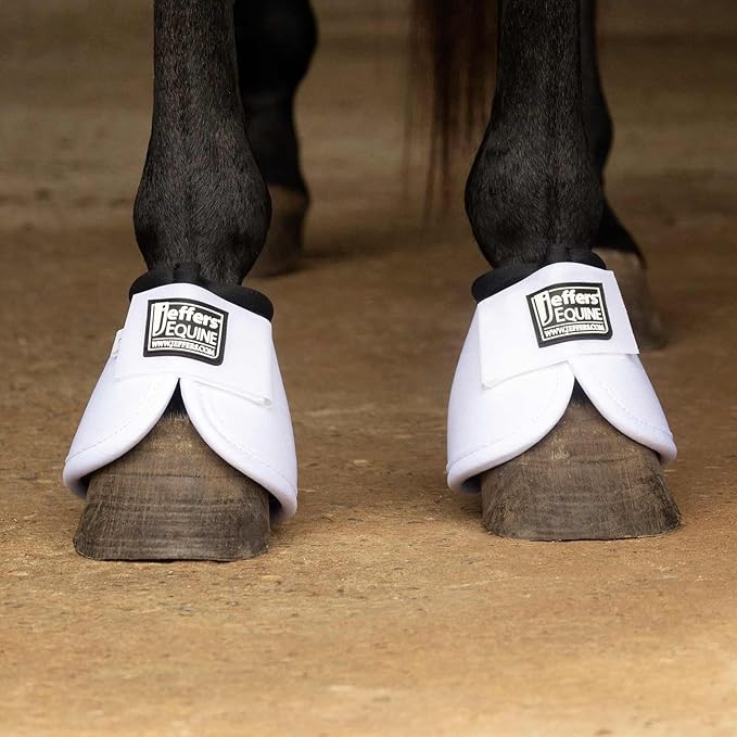 Jeffers Equine No Turn Bell Boots for Horses - White, Medium | Shock Absorbing Hoof Protection | Secure Double Hook & Loop Closure, Perfect for Travel, Turnout, Training, & Riding - 1 Pair