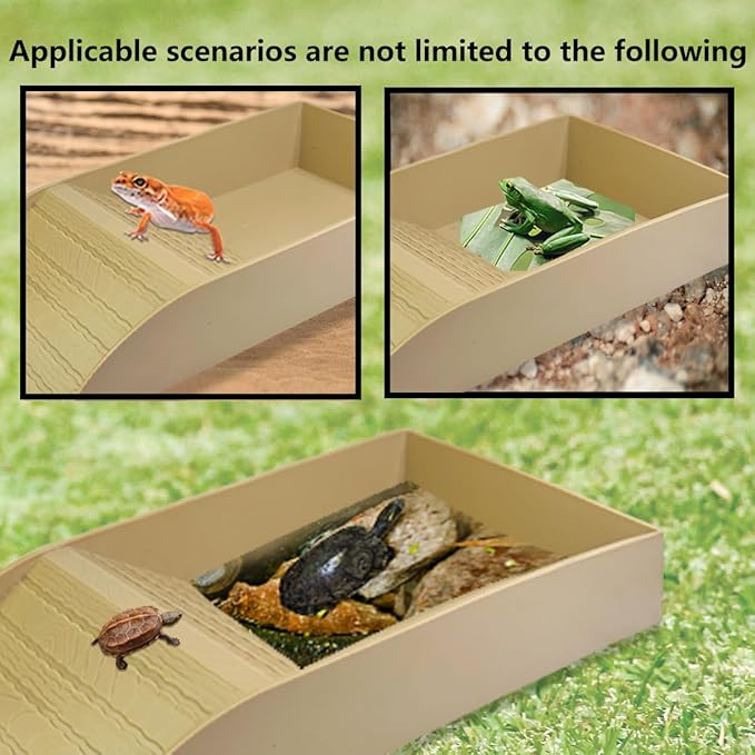 3 PCS Tortoise Food Dish with Ramp and Tortoise Water Bowl,Gray Reptile Water Bowl,Reptile Water Dish Amphibians Habitat,Reptiles Waters Bowl for Turtles,Horned Frogs and Lizards（Brown）