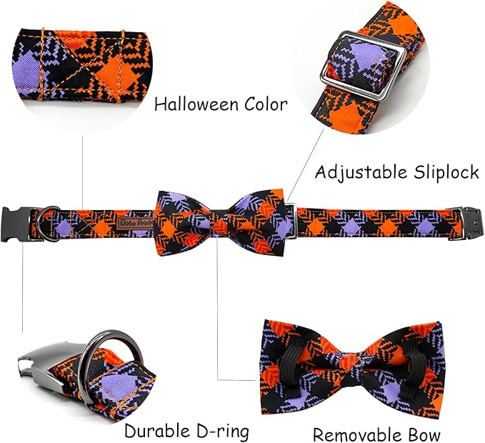 Halloween Dog Collar, Pet Collar Bow Plaid Pet Collars Girl Boy Holiday Pet Collars Gift Bow Dog Collar Cute Soft Puppy Collars for X-Large Dogs