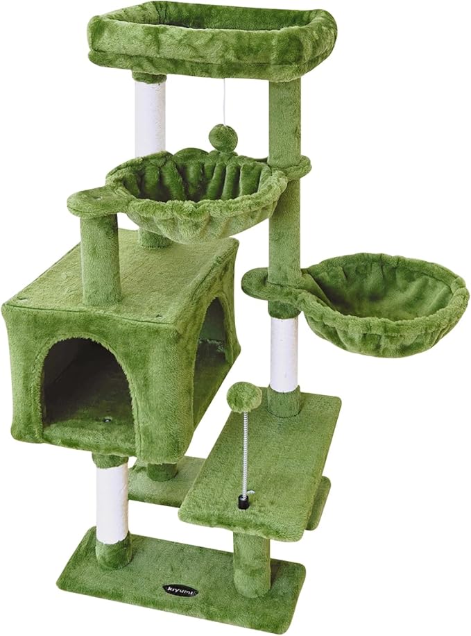 KIYUMI Cat Tree Cat Tower Condo with Sisal Scratching Post for Indoor Cats Cat Tree Cat Furniture with Hammock Perch and Kitten Ball Toys, Multi-Level Pet Activity Center Green