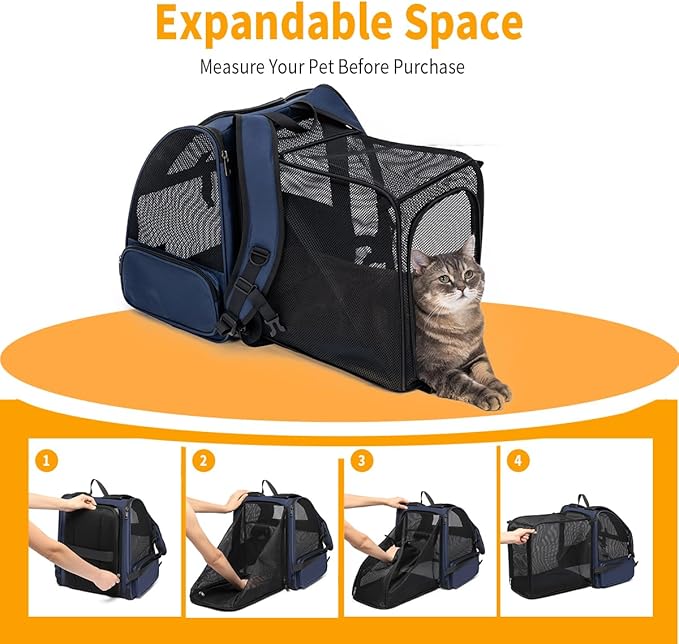 Cat Backpack，Expandable Cat Carrier Backpack, Dog Backpack Carrier and Pet Carrier Backpack, Suitable for Cats, Dogs Kitten or Small Dogs, Travel Friendly Puppy Cats Bag (Blue)