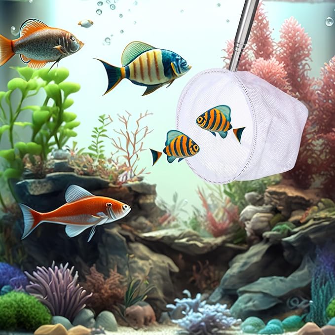 2 Pcs Small Fish Tank Cleaner Brush with Fishing Net Algae Scraper Fish Tank Brush Scrubber Sponge Tool Long Handle for Cleaning Glass Acrylic Aquariums Home Kitchen