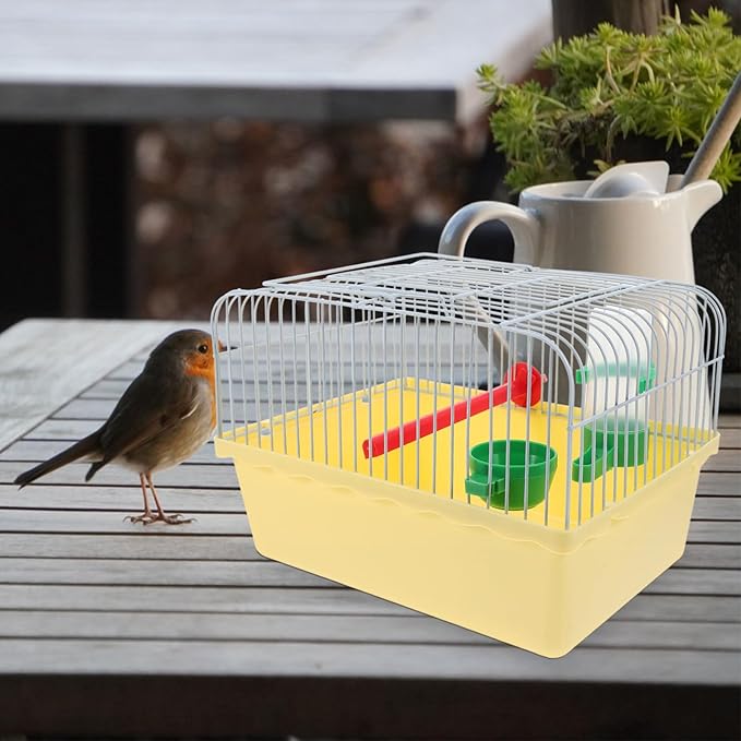 Besportble Portable Bird Cage for Travel with Food Box and Waterer Spacious Parakeet Carrier with Perch for Lovebirds and Small Birds Durable Yellow Design