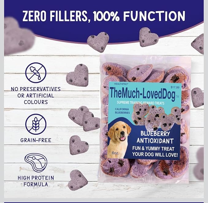 The Much-Loved Dog!™ Blueberry Dog Treat Refill – Natural Biscuits for Large & Small Dogs – Healthy Puppy Treats for All Breeds, Made in USA, Soft Training Snacks (1 Pack, Blueberry)