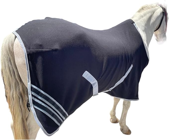 Majestic Ally Anti Pill Fleece Horse Blanket/Sheet with Silver Braided Rope (Black, 78)
