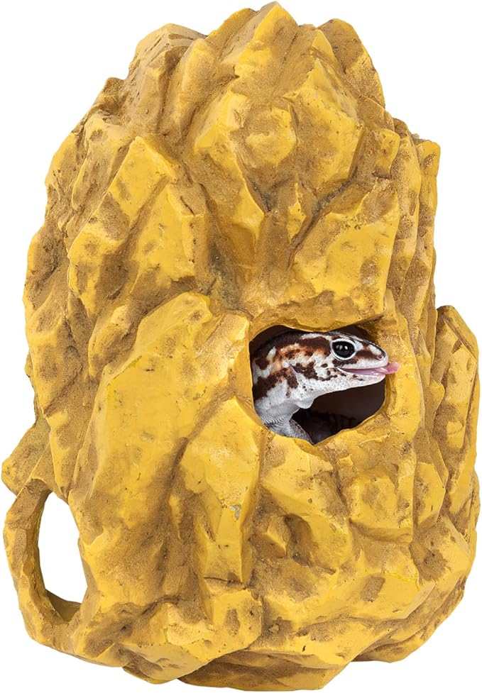 REPTIZOO Reptile Hide Hookable Multi-Levels Hideout Resin Reptile Cave Bearded Dragon Hideout Terrarium Accessories Decor for Reptiles, Amphibians, Snakes, Lizards,Leopard Gecko