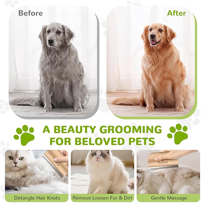Pawaboo Deshedding Brush for Dogs & Cats, Dog Hair Removal Comb with Ergonomic Gripping, Wooden Grooming Shedding Brush for Long Hair Dogs and Cats, Hangable Pet Cleaning Comb Supplies, 5.1 Inch