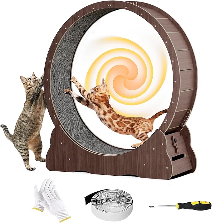 Homegroove Cat Running Wheel, 45" Large XL Cat Exercise Wheel Treadmill with Carpeted Runway for Kitty’s Longer Life (Brown)
