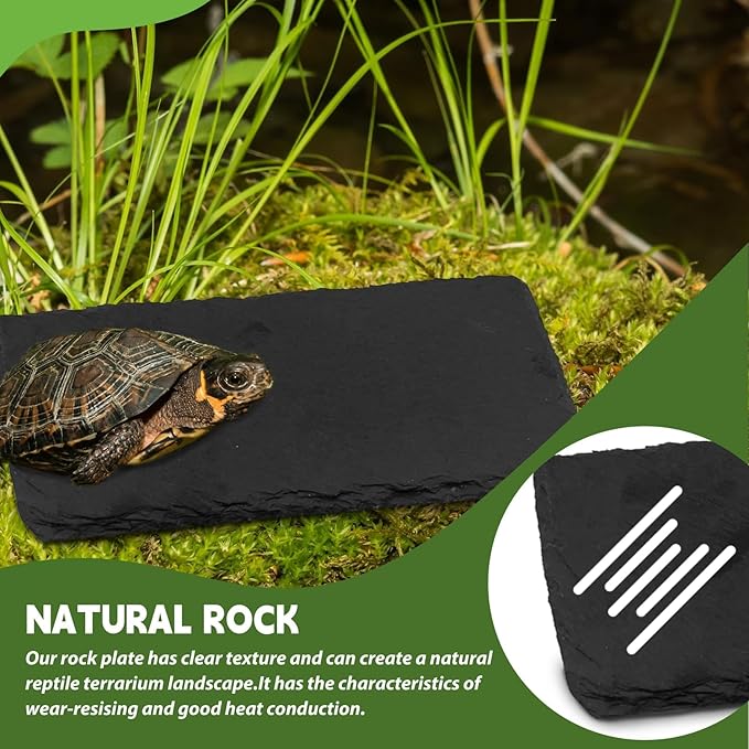 kathson 2 PCS Reptile Basking Platform (15.7 x 11.8 inches), Natural Rock Plate Turtle Food Bowl Feeding Dish Resting Terrace Habitat Decor for Tortoise Turtle Lizard Bearded Dragon Crested Gecko