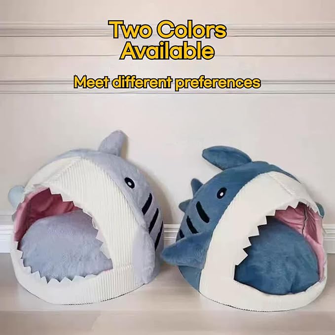 Shark Cat House, Shark Shaped Kennel, Kitten Bed Hideout House, Covered Shark Head Shaped Indoor Pet Nest for Cat, Small Dogs (Blue, S(15 * 13.8 * 12.6 in))
