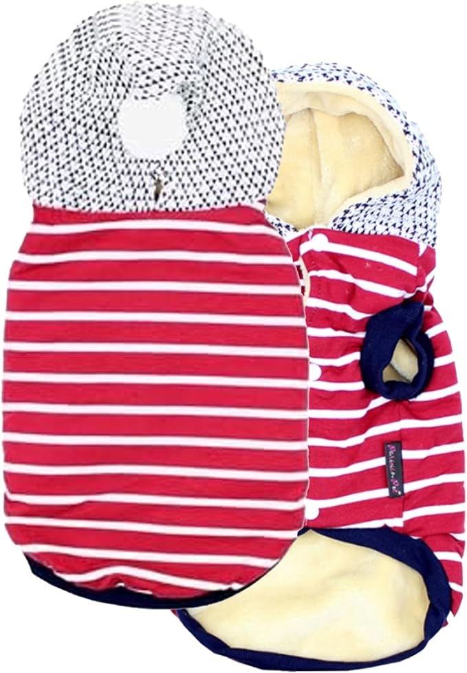 Parisian Pet Basic Dog Hoodie - Lightweight Red Striped Pom Pom Hoodie - Dog Sweatshirt with Pockets - S