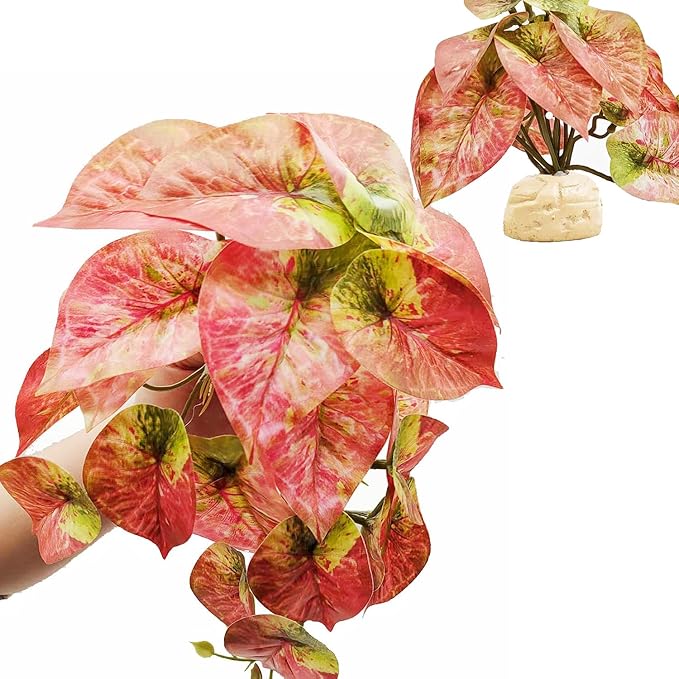 Reptile Plants for Terrarium Decor,Amphibian Habitat Decor, Bearded Dragon Tank Accessories,Artificial Plants for Gecko Chameleon Snake Tortoise with Base (Arrowhead)