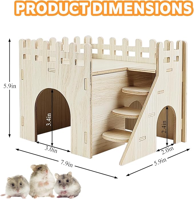 Hamster House,Tiny House with Slide House, Double-Decker Hut, Hamsters Cage Accessories,Small Animal Habitat Decor for Hamsters