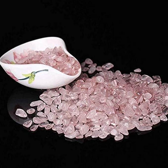 JOHOUSE Rose Quartz Crystals, 1lb Pink Crushed Rose Quartz Chips Bulk Tumbled Stones Irregular Shaped Succulent Pebbles Decorative Rocks for Aquarium Fish Tank Vase Filler DIY Crafts Indoor Plants