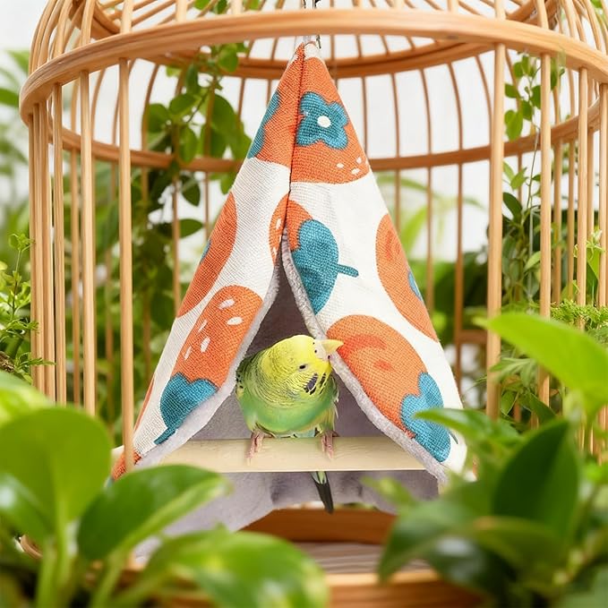 Bird Bed Blanket Parrot Nest Snuggle Hut for Cage Accessories,Bird Nest House Bed Hanging Hammock,Tent Hammock Wood Stand Perch Swing Toy for Cockatiel Lovebird Cockatoo(red)
