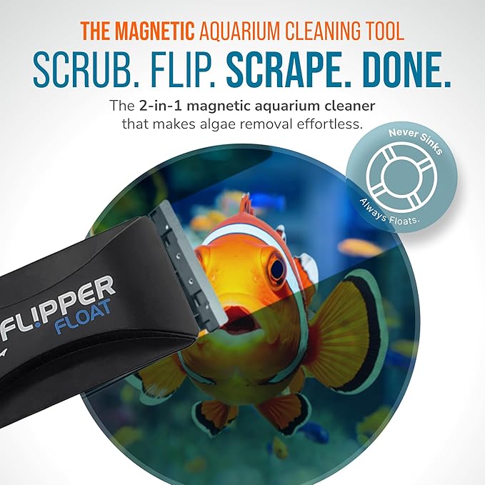 Flipper Cleaner Float - 2-in-1 Floating Magnetic Aquarium Glass Cleaner - Fish Tank Cleaner - Scrubber & Scraper Aquarium Cleaning Tools - Floating Fish Tank Cleaner, Standard
