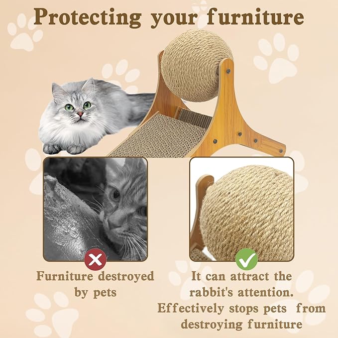 Rabbit Scratch Toy,Natural Sisal Rope Claws Scratcher Cardboard Pad Bunny Scratching Ball for Indoor Bunnies Kittens Chinchillas Small Animals Interactive Carrot and Solid Wood Scratcher Toys