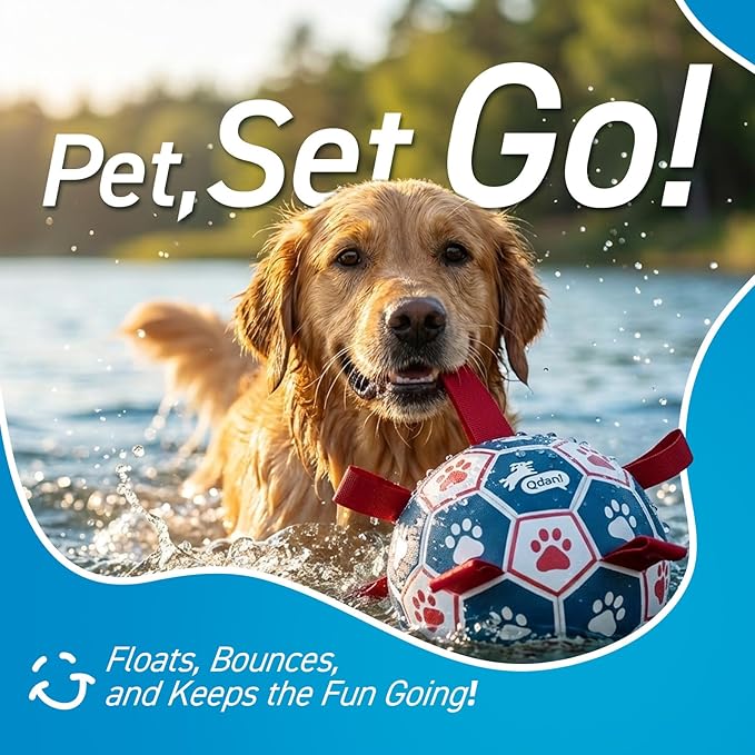 QDAN Extra Large Soccer Ball with Straps, Interactive Dog Toys for Tug of War, Puppy Birthday & Water Toy, Large Dog Balls - Blue & Red (9 Inch)