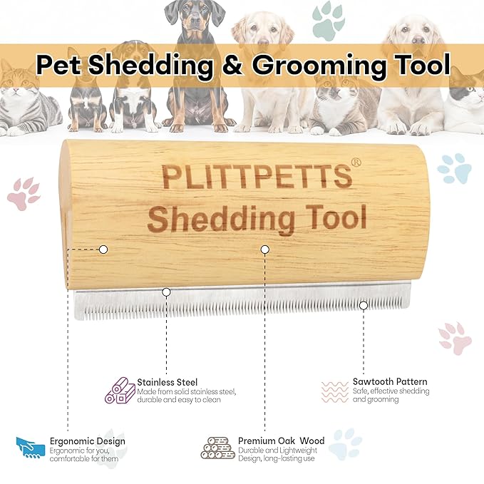 Dog Brush for Shedding, Deshedding Grooming Tool for Dogs, Cats & Horses, Dog Grooming Brush Pet Hair Removal Tool Painlessly Remove for All Hair Types, 5.2 Inch Ergonomic Handle