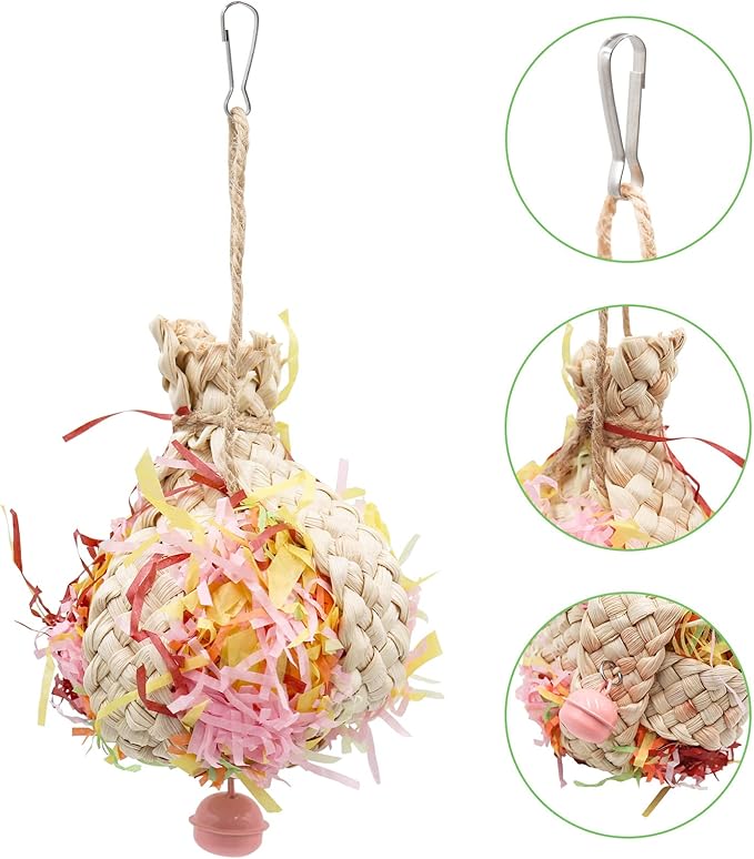 Oooct Colorful Bird Chewing Toy, Parrot Shredder & Beak Grinding Toy with Bells, Bird Cage Accessories for Cockatiels, Parakeet, Parrot, Budgies, Rat, Hamster, Chinchilla & African Grey