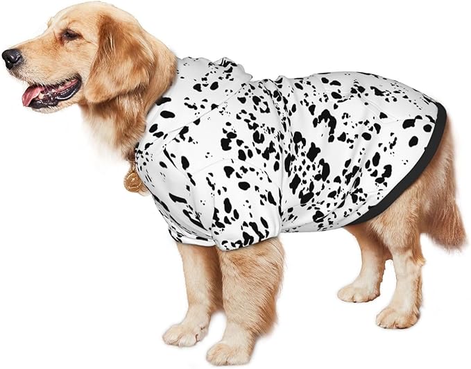 SZDIZOWE Dalmatian Dog Winter Costume, Dog Hoodie with Pocket, Polyester, Unisex, Dalmatian Print, Animal Print, XS-3XL, Modern Style, Windproof Hat, Leash Hole, Machine Washable