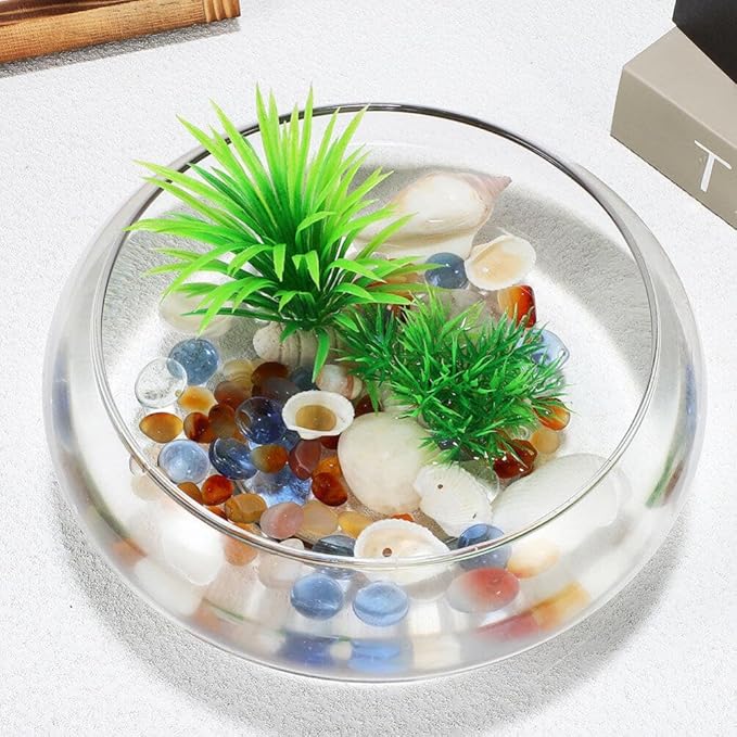 Milisten Glass Vase Bowl, Wide Mouth Flower Vase Round Terrarium Glass Hydroponic Planter Floral Container Clear Fish Bowl Succulents Pot Table Centerpiece 18cm