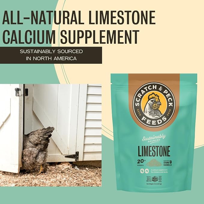 Scratch and Peck Limestone Supplement for Chickens and Ducks - High in Calcium, Made from Pure and Sustainably Sourced Limestone - 8 lbs Bag