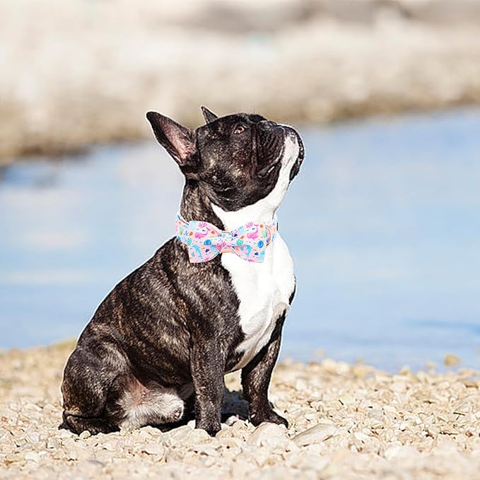Lionheart glory Dog Bow Collar Sea Animals Print Pink Dog Collar for X-Large Dogs,Female Male Dog Collars with Bowtie Spring Summer Collars Soft Adjustable Pet Collar Bows