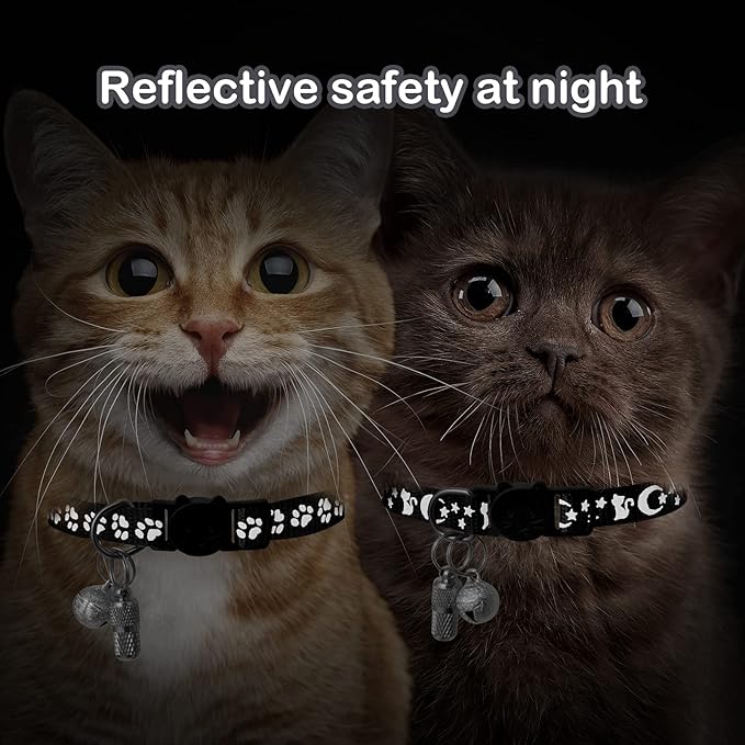 LLHK 2 Pack Breakaway Cat Collars & 2 Pcs Name Tags,Reflective Safety Kitten Collar with Bell,for Girl Boy Male Cats,Adjustable 7''-12'', Personalized ID Tag,Pet Supplies,Accessories