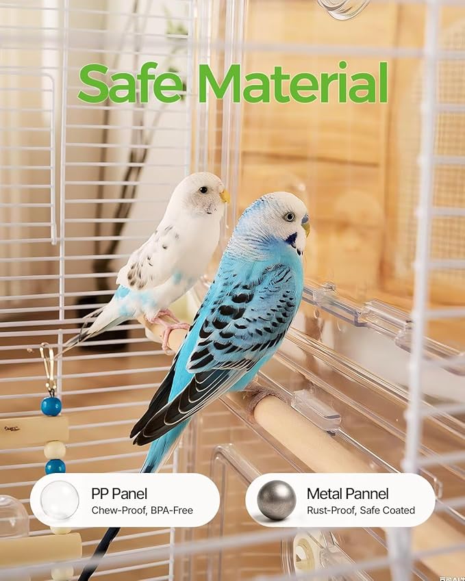 Clear View Bird Cage, Indoor Large Cage for Parakeet, Budgies, Cockatiels, Jaula para pajaritos, Easy Clean Safe Materials