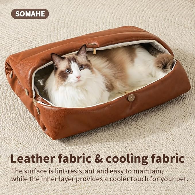 Cat Beds for Indoor Cats Dog Bed for Small Dogs 5 in 1 Function - Leather Mats Bed Cave Pillow Pad for Puppy & Kitten Four-Season 27.5 * 35.4inch Grey