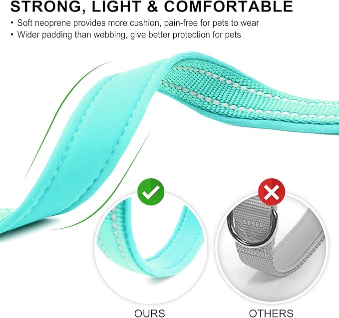azuza Reflective Dog Collar,Soft Neoprene Padded Pet Collar with ID Tag Ring,Adjustable for Small Dogs,Teal,S