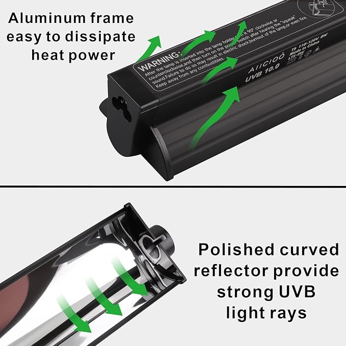 Aiicioo T5 UVB Lighting Combo Kit - 12" Light Fixture Desert 10.0 Terrarium Hood Light Fixture & High Output T5 HO UVB Bulb for Reptiles Chameleon Gecko (watts, 8)