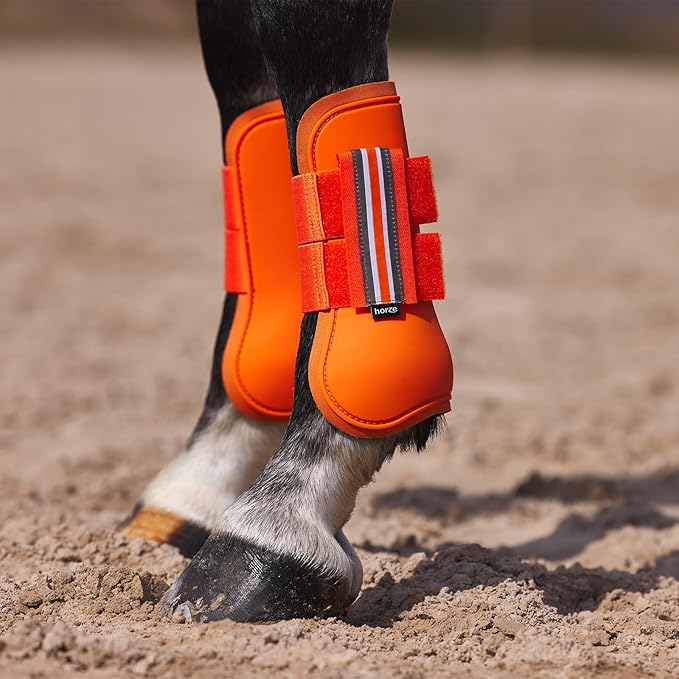 HORZE Adepto Open Front Tendon Boots | Durable Shell with Neoprene Lining - Coral Gold - Pony