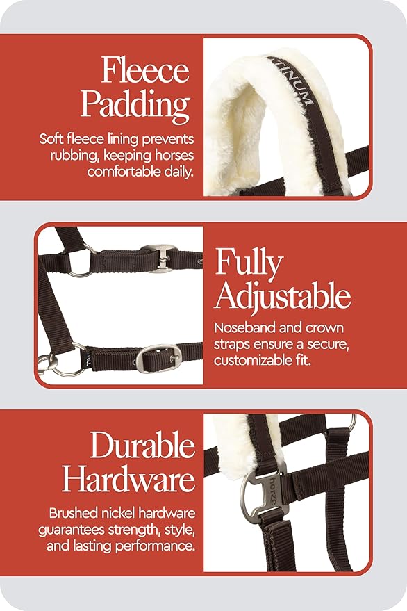 HORZE Howard Soft Fleece Padded Adjustable Polyester Horse Halter - Dark Brown - Cob