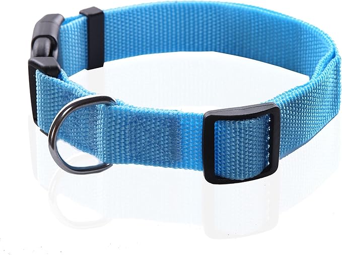 Adjustable Nylon Dog Collar, pet Collar 1 Inch 3/4 Inch 5/8 Inch Wide, for Large Medium Small Dogs (L(1" x 16-23"), Sky Blue)