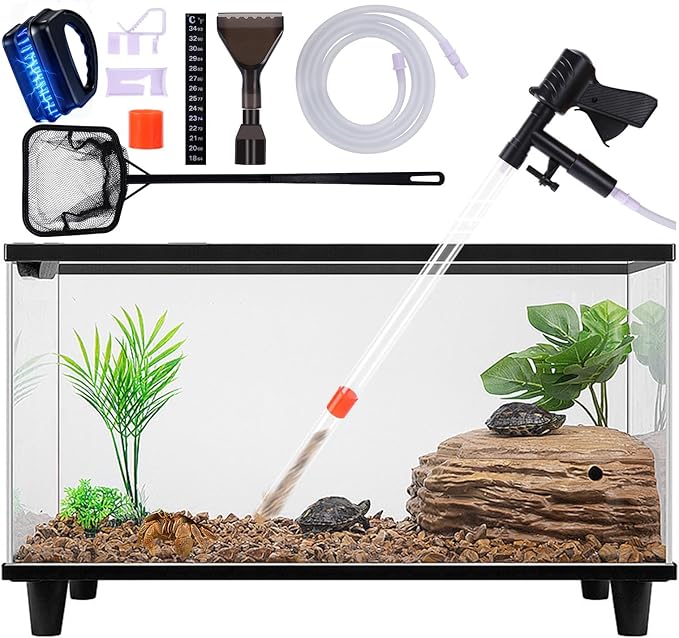 Fish Tank Cleaner Kit, Gravel Vacuum for Aquarium, Fish Tank Aquarium Vacuum Gravel Cleaner, Aquarium Siphon with Magnetic Fish Tank Glass Cleaner, Aquarium Cleaning Tools Water Changer