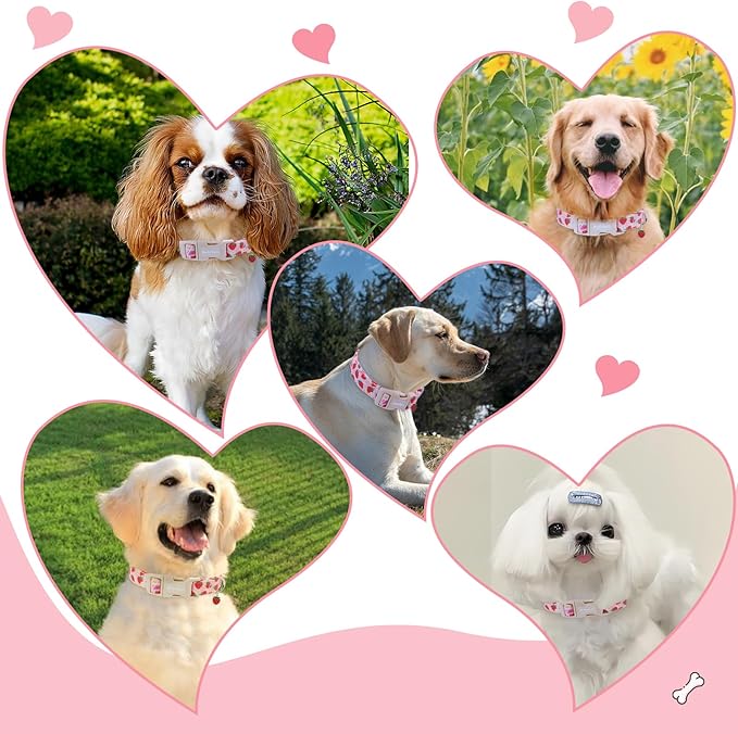Strawberry Dog Collar, Cute Pink Dog Collars for Extra Small Dogs, Sweet Fresh Style Pet Collar Extra Small Dog Collars, Puppy Collar with Quick Release Buckle for Girl Boy Dog-XS