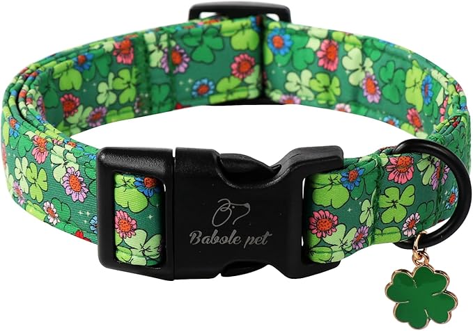 St Patricks Day Dog Collar for Small Dogs - Lucky Flower Shamrock Green Dog Collars, Cute Irish Clover Puppy Collar with Quick Release Buckle for Girls&Boys Dogs S