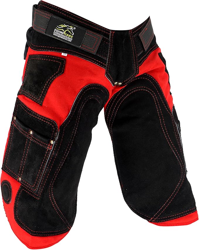 Equine Care Farrier Apron Chaps 2mm Cowhide Leather, 500 GSM Canvas, Air-Mesh, 29" Length, Adjustable Waist (28"-52"), Ergonomic Foam-Padded Thigh & Back Support, 4 Knife Pockets, 2 Nail Magnets.